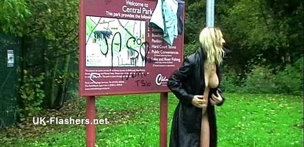  Homemade flashers footage of sexy milf Emma Louise toying in a park and upskirt